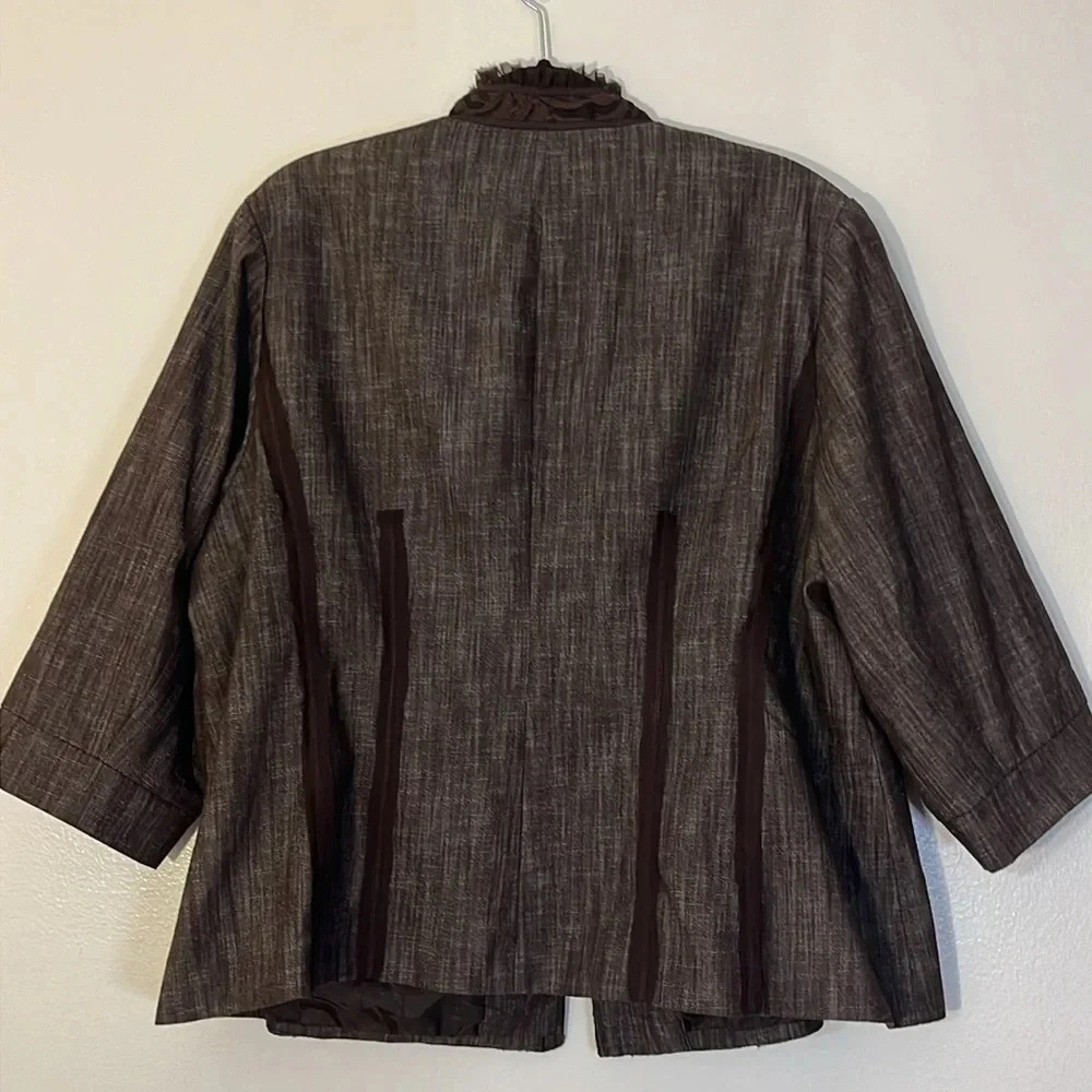 Coldwater Creek | Brown jacket/blazer with lace trim Women’s size 24 linen look - Picture 6 of 11